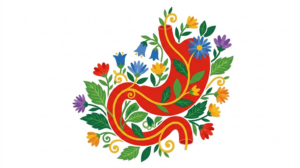 A flat vector folk-art illustration of a human duodenum on a white background.