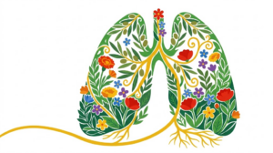 A flat folk-art vector illustration of the human vagus nerve framed by stylised flowers and curling vines on white.