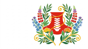 Flat vector illustration of a neck and upper spine framed by mirrored botanical sprays.
