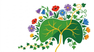 A flat folk-art vector illustration of a human diaphragm decorated with stylised flowers on white.