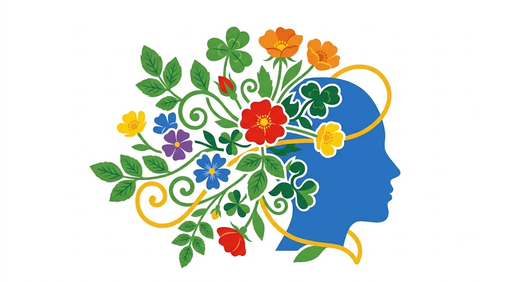 A flat vector illustration of a human head in profile on a white background.