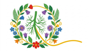 A flat folk-art vector illustration of a human vagus nerve among stylised flowers and curling vines on a white background.