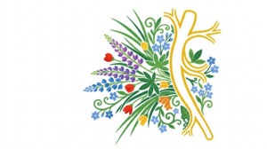 A flat vector illustration of a human vagus nerve with a folk-art spray of flowers fanning from one side on white.