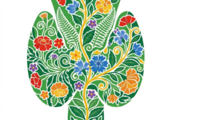 A flat vector folk-art illustration of a human thyroid gland on a white background.