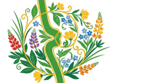 A flat folk-art vector illustration of an irritated vagus nerve decorated with stylised flowers on white.