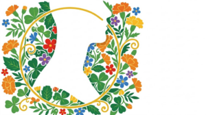 A flat folk-art vector illustration of a human neck in profile among stylised flowers and curling vines on a white background.